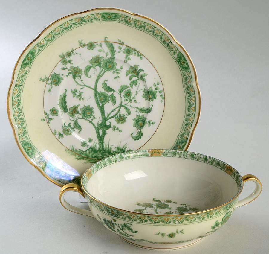 Bonneval (Cream Rim, Isle de France) Flat Cream Soup Bowl & Saucer Set by Haviland-1