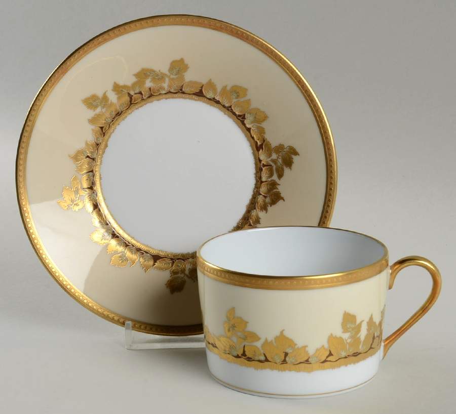 Feuille d'Or Flat Cup & Saucer Set by Haviland-1