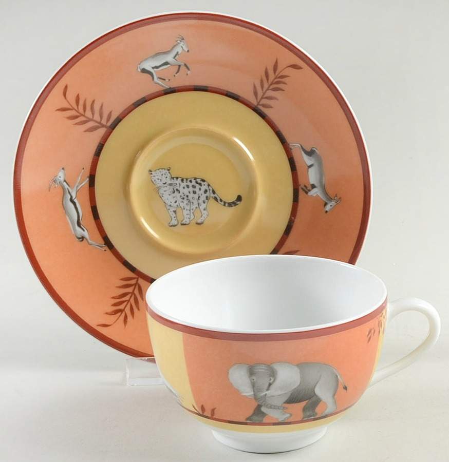 Africa Yellow-Orange Flat Cup & Saucer Set by Hermes-1