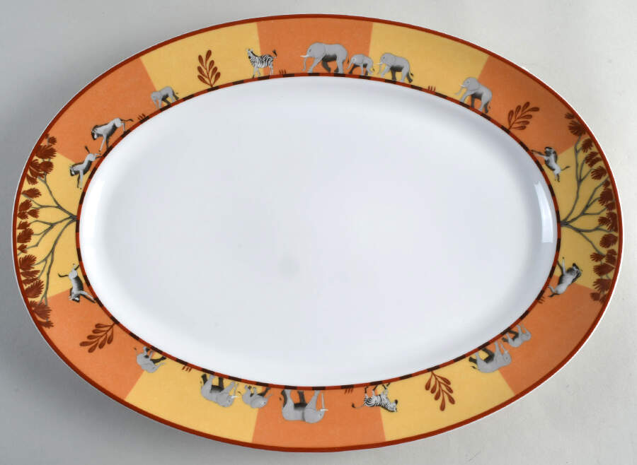 Africa Yellow-Orange 16" Oval Serving Platter by Hermes-1