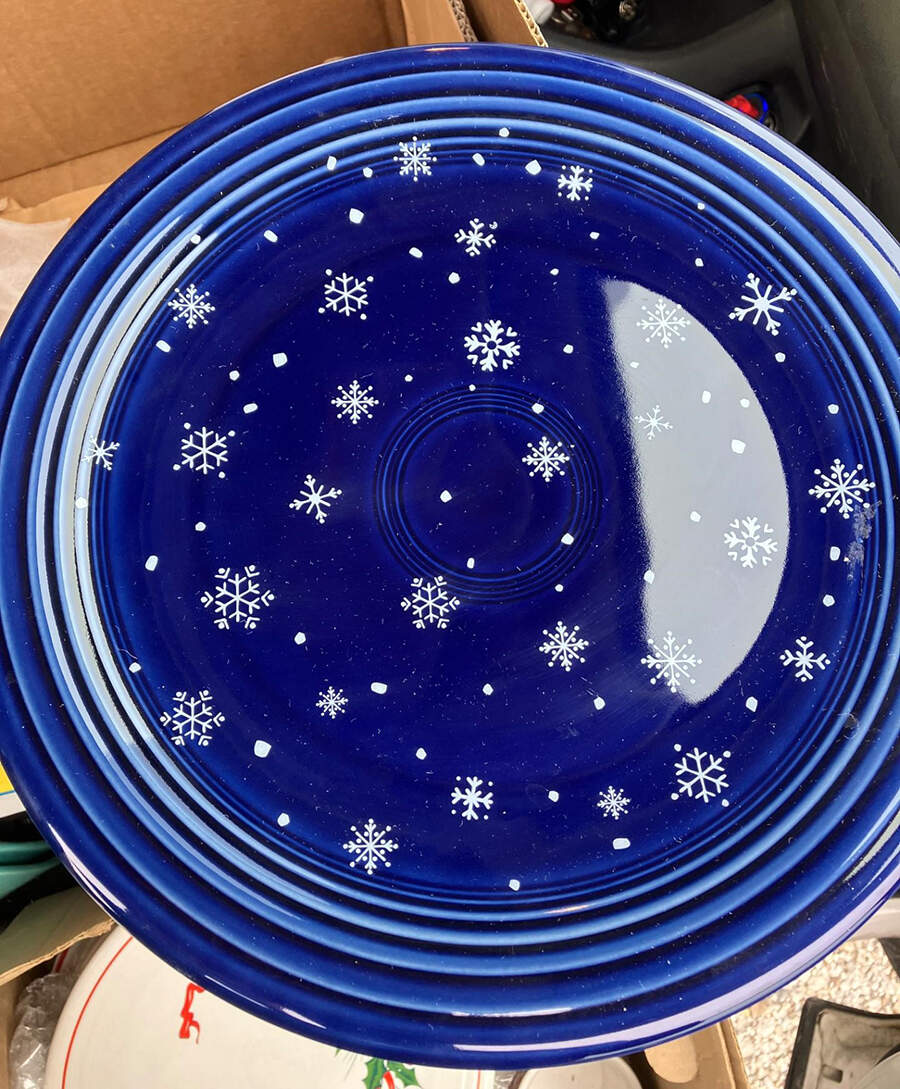 Fiesta Snowflake Blue 12" Chop Plate (Round Platter) by Homer Laughlin -1