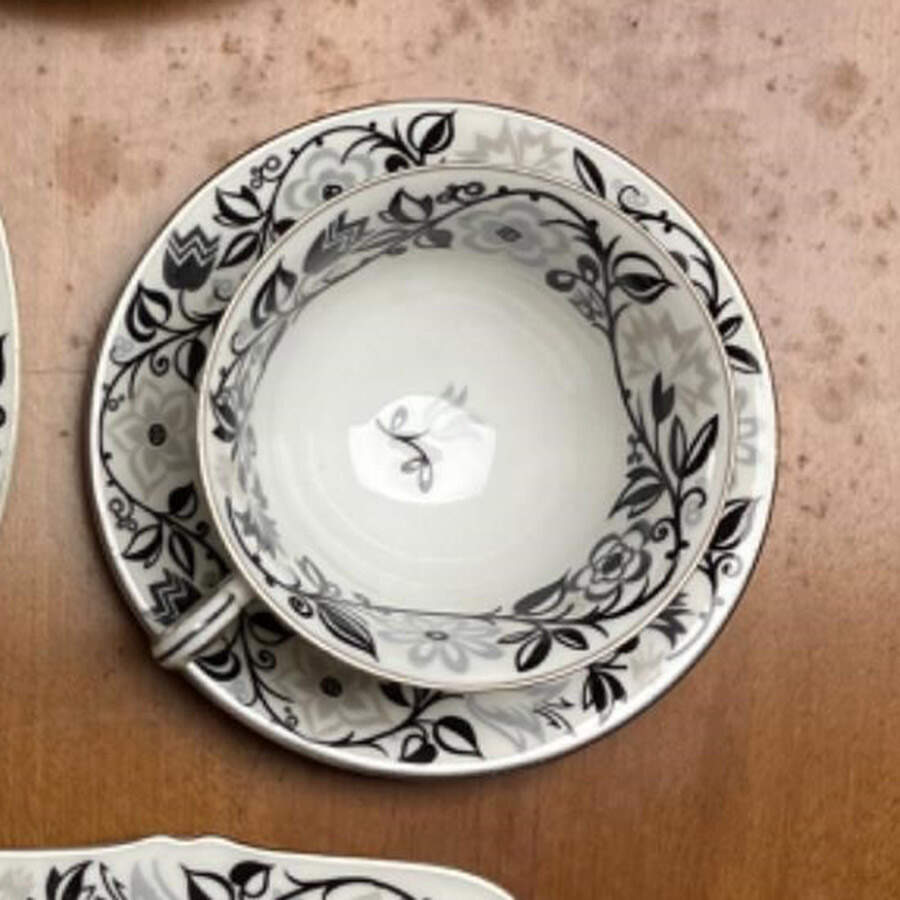 Ebony Wreath Footed Cup & Saucer Set by Haviland-1