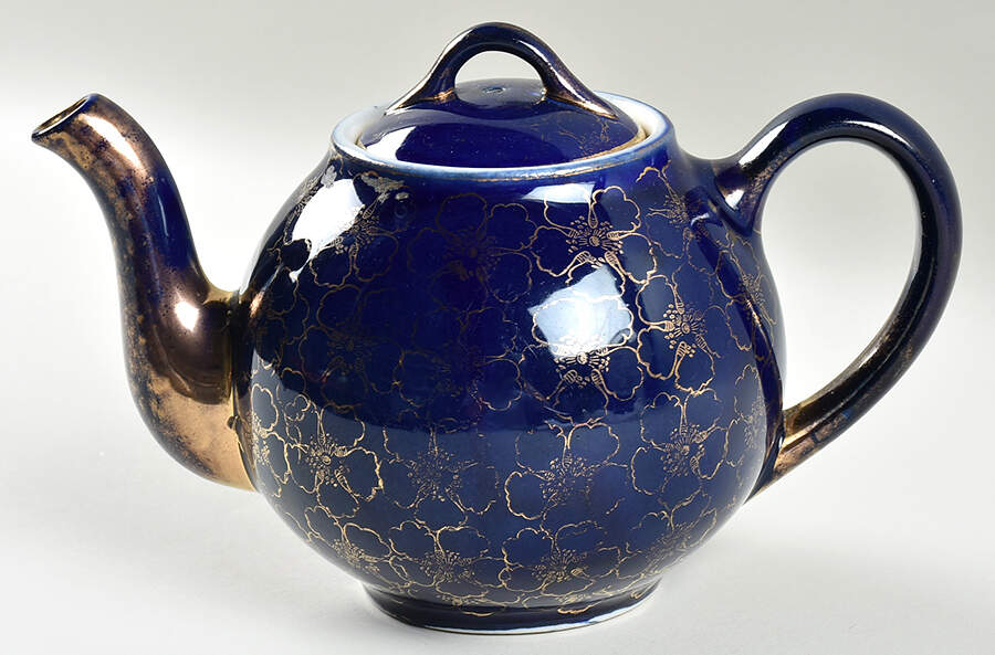 French Flower Colbalt Blue 12 Ounce French Teapot & Lid by Hall-1