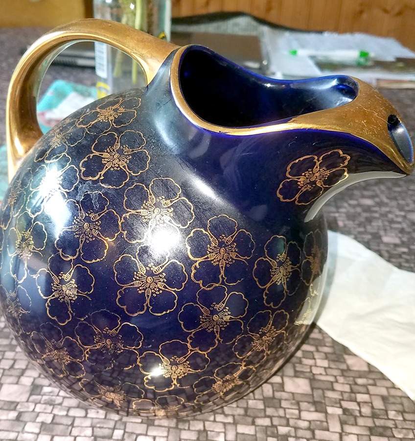 French Flower Colbalt Blue 64 Oz Ball Jug by Hall-1