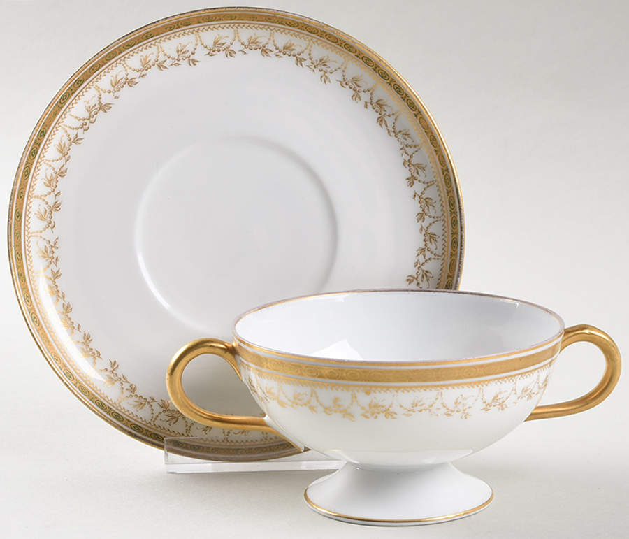 Schleiger 780-1 Footed Cream Soup Bowl & Saucer Set by Haviland-1