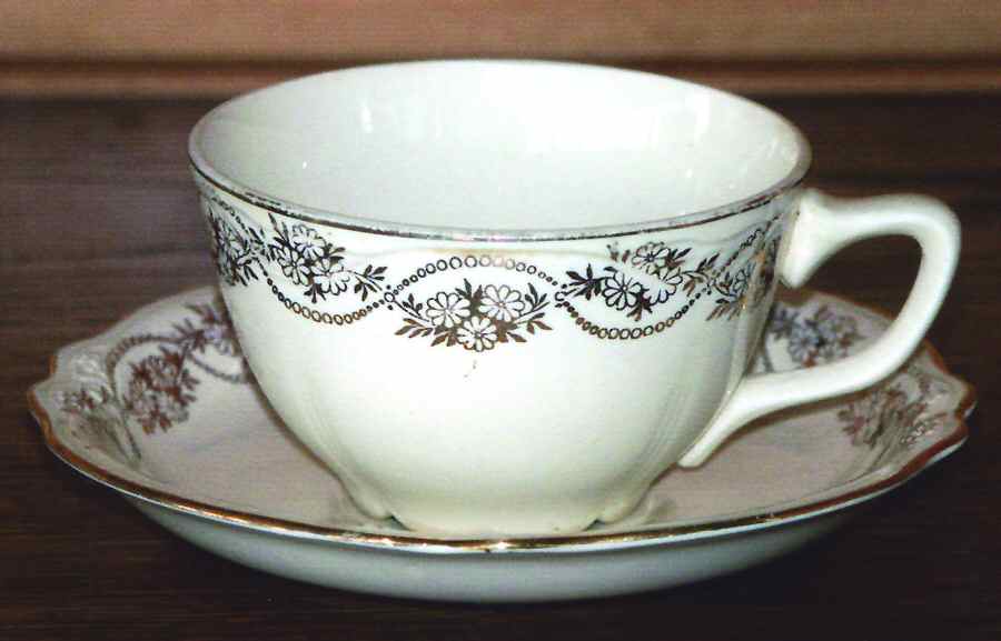 Century's Three Daisy (Gold Trim) Flat Cup & Saucer Set by Homer Laughlin -1