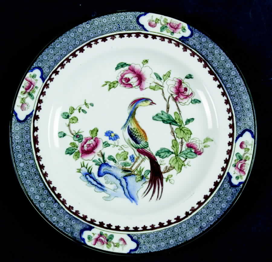 Rockery and Pheasant Blue Green Bread & Butter Plate by Sampson Hancock & Sons-1