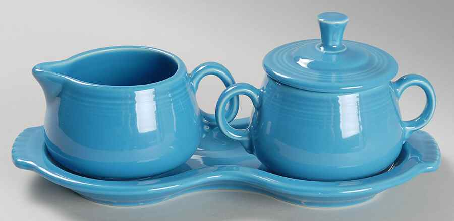 Fiesta Peacock (Intro 2005) Creamer & Sugar with Lid & Tray Set by Homer Laughlin -1