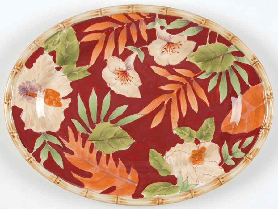 Hibiscus 12" Oval Serving Platter by Home Trends-1