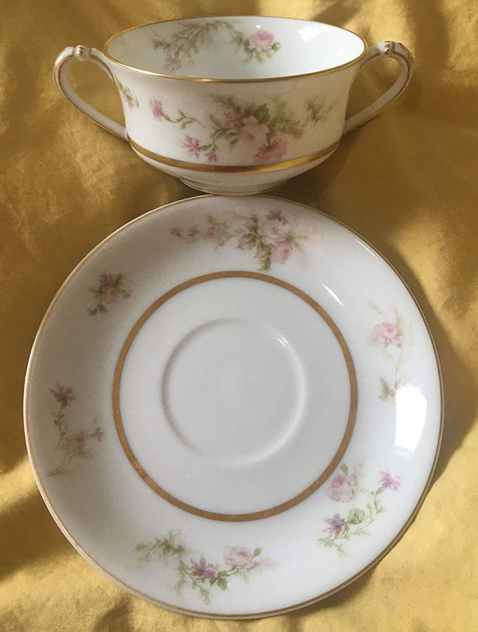 Schleiger 53-2 Footed Cream Soup Bowl & Saucer Set by Haviland-1