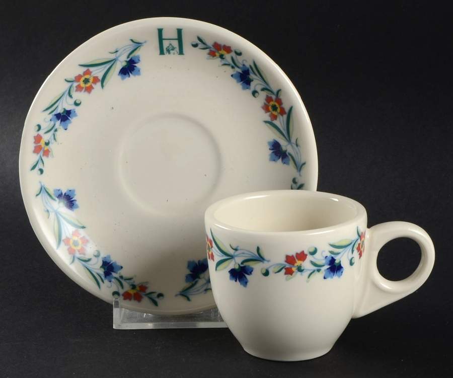 Homestead Hotel Flat Demitasse Cup & Saucer Set by Homer Laughlin -1