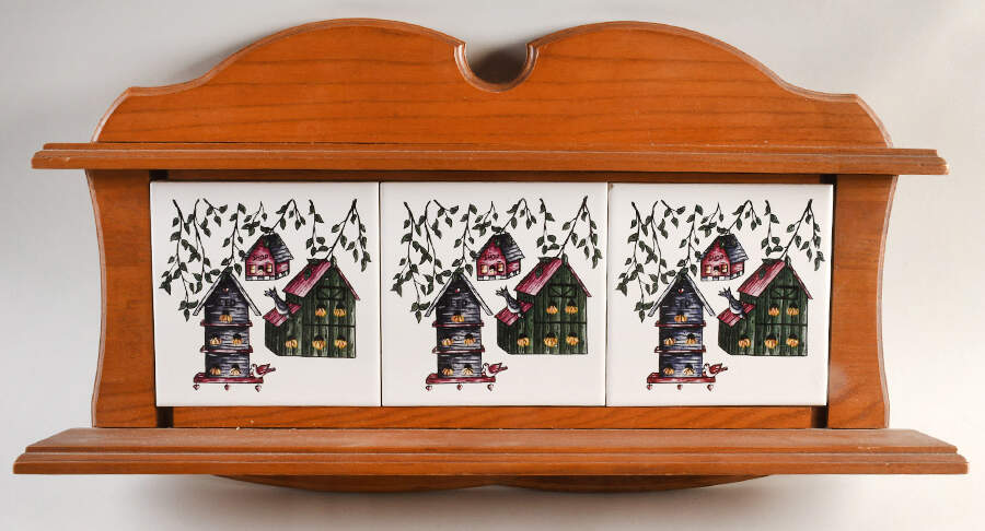 Birdhouse Wood Shelf with 3 Tile Inserts by Home & Garden Party-1