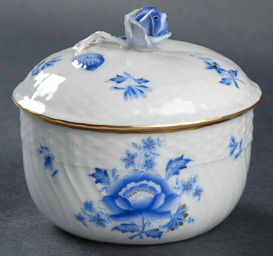 Nanking Bouquet Blue (NBB) Sugar Bowl & Lid by Herend-1