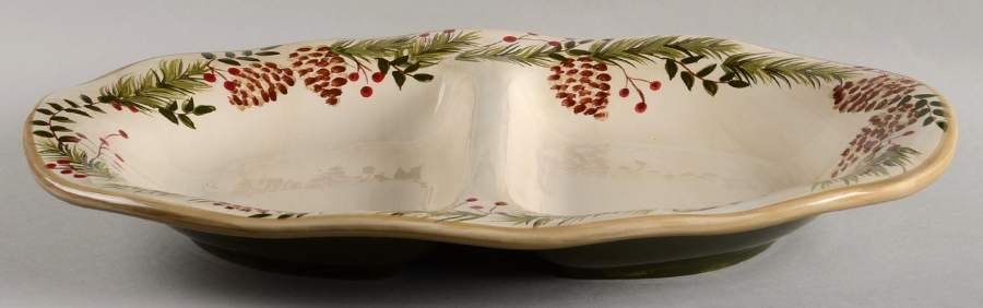 Pine & Berries 16" Oval Divided Vegetable Bowl by Home-1
