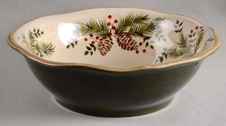 Pine & Berries 13" Large Salad Serving Bowl by Home-1