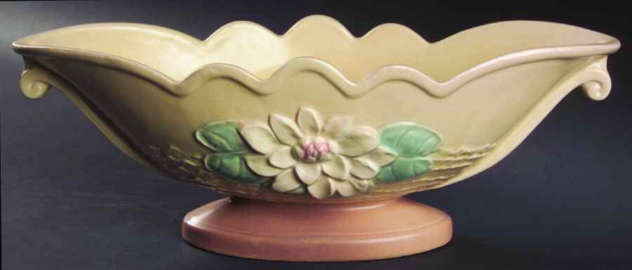 Waterlily Walnut Apricot Centerpiece/Console Bowl by Hull-1