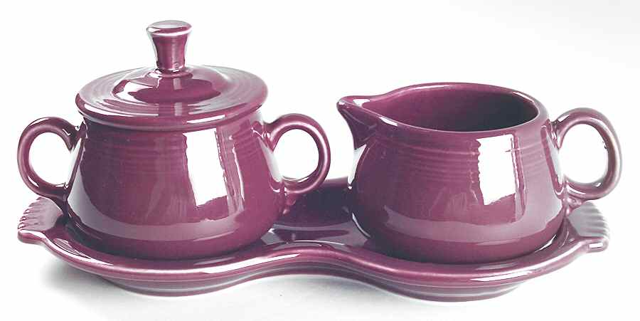 Fiesta Heather (Intro 2006) Creamer & Sugar with Lid & Tray Set by Homer Laughlin -1