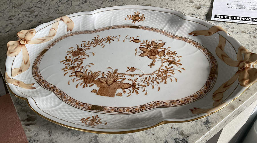 Indian Basket Rust (FH) 15" Oval Tray by Herend-1