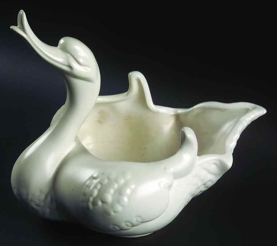 Imperial White Satin 10" Swan Form Bowl by Hull-1