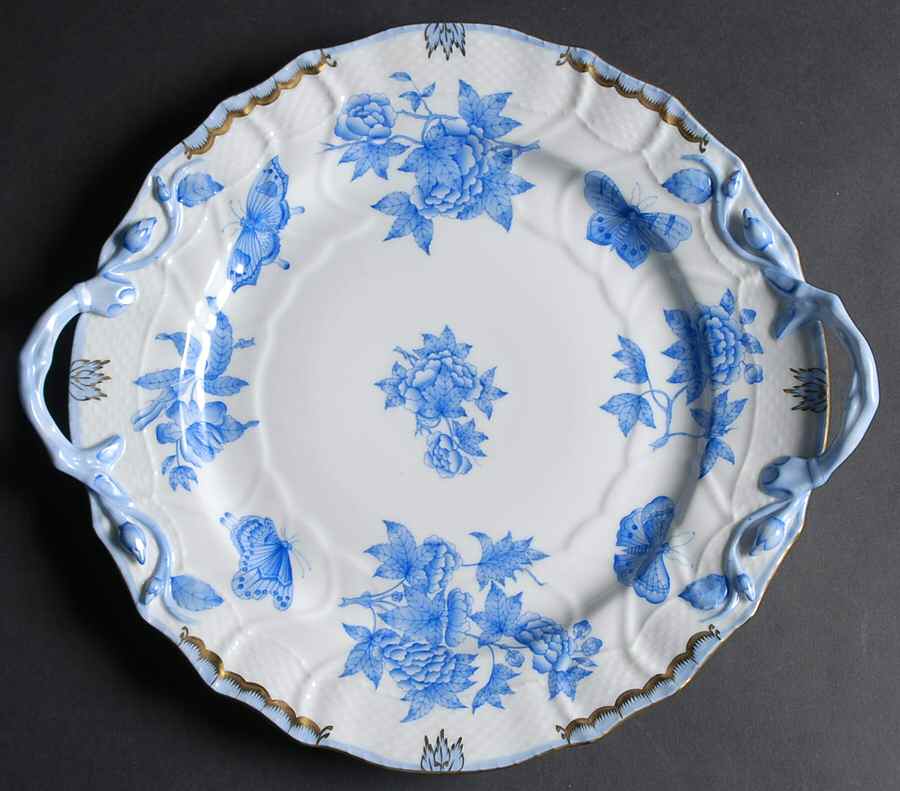 Fortuna Blue (VBOB) 12" Handled Chop Plate (Round Platter) by Herend-1