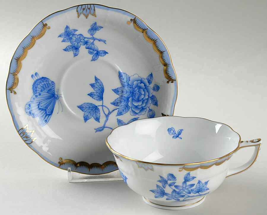 Fortuna Blue (VBOB) Footed Cup & Saucer Set by Herend-1