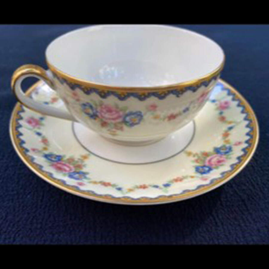 H330 (Yellow Rim, White Center) Flat Cup & Saucer Set by Haviland-1