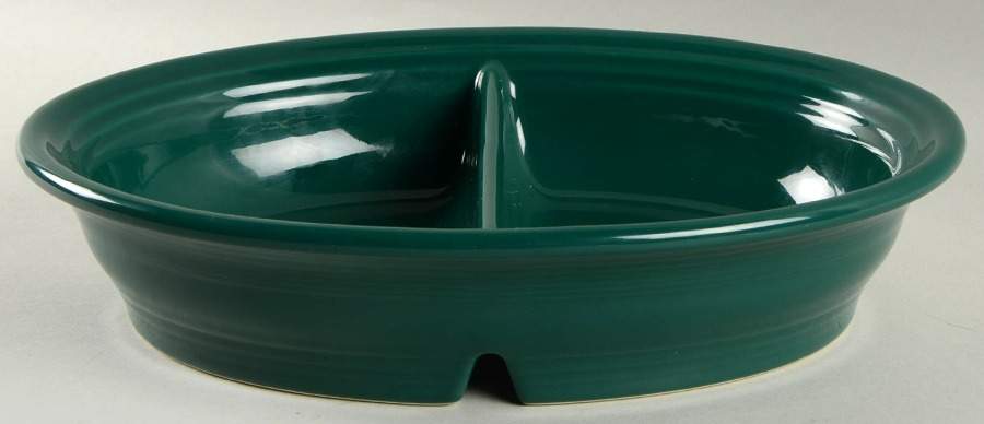 Fiesta Evergreen (Intro 2007) 10" Oval Divided Vegetable Bowl by Homer Laughlin -1