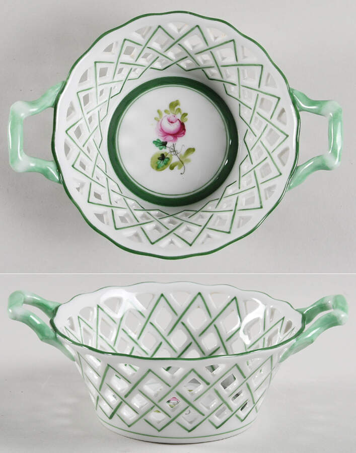 Vienna Rose Medium Open Weave Basket with Handle by Herend-1