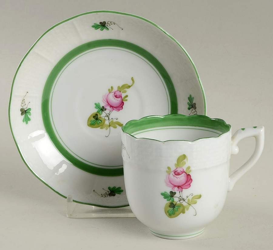 Vienna Rose Flat Demitasse Cup & Saucer Set by Herend-1