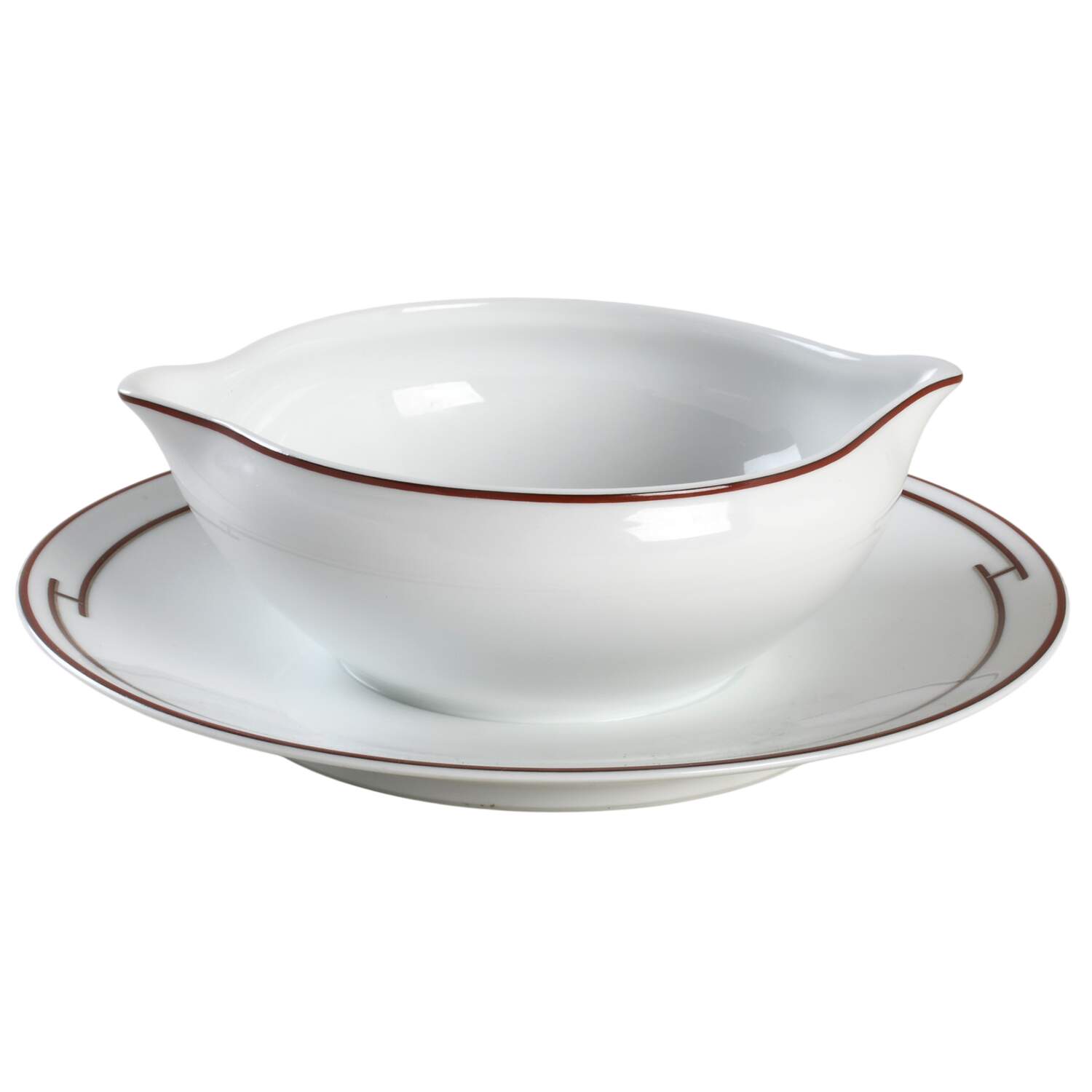 Rythme Red Round Gravy Boat/Attached Underplate by Hermes-1