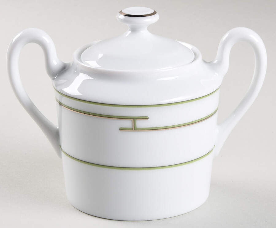 Rythme Green Sugar Bowl & Lid by Hermes-1