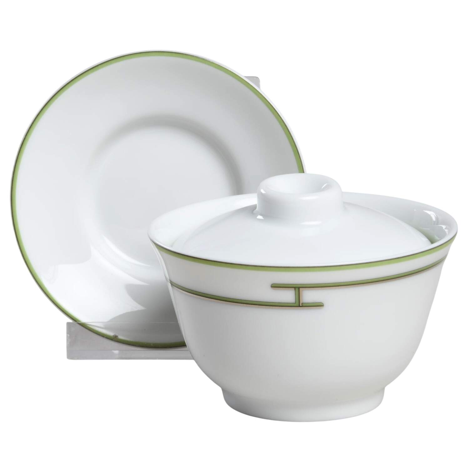 Rythme Green Asian Flat Cup & Saucer Set with Lid by Hermes-1