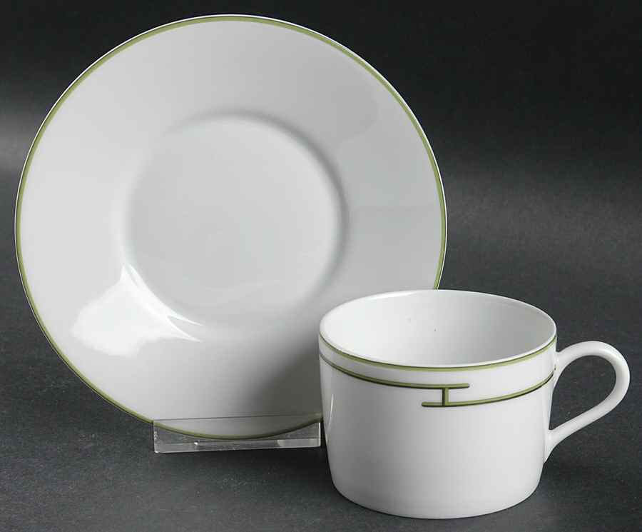 Rythme Green Flat Cup & Saucer Set by Hermes-1