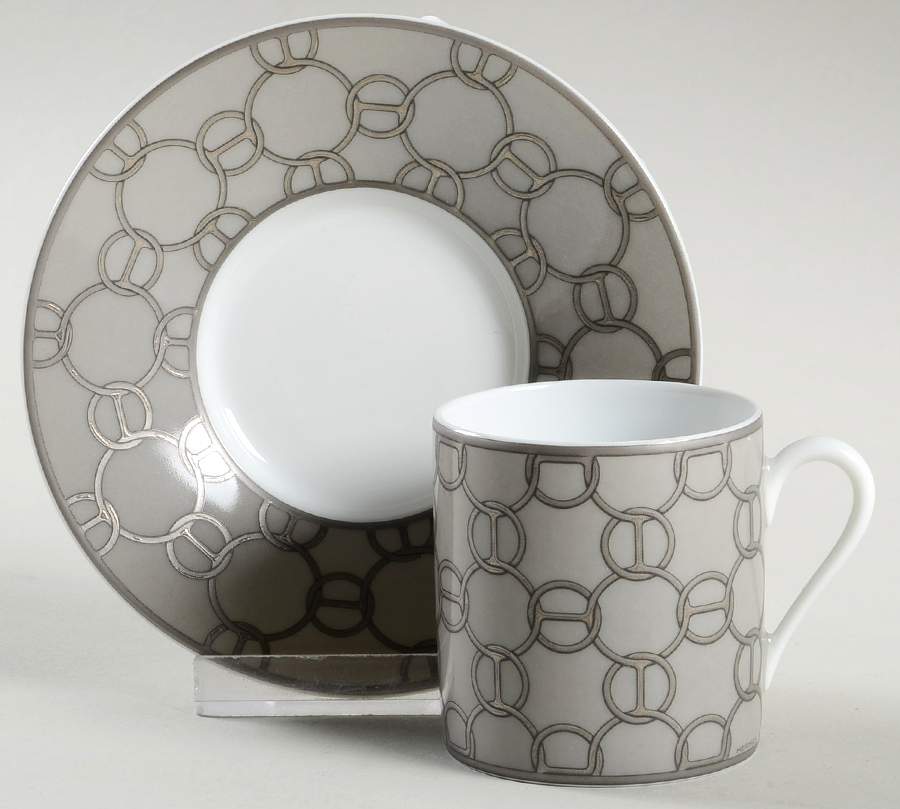 Fil d'Argent Flat Demitasse Cup & Saucer Set by Hermes-1