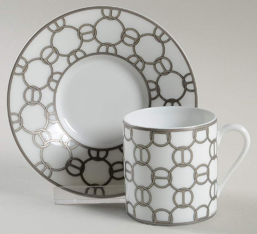 Fil d'Argent Flat Demitasse Cup & Saucer Set by Hermes-1