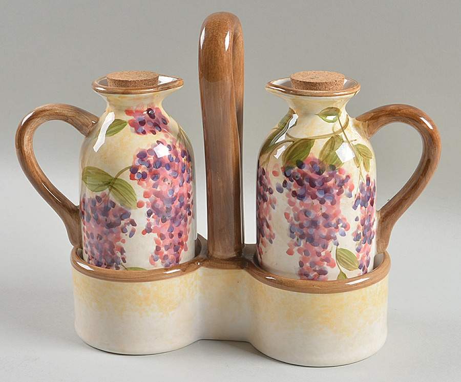 Wisteria 2 Oil/Vinegar Cruets with Stoppers on Tray by Heritage Mint-1