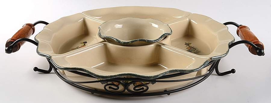 Fruit 6pc Lazy Susan (4 Sides, Center Dish & Metal Stand) by Home & Garden Party-1