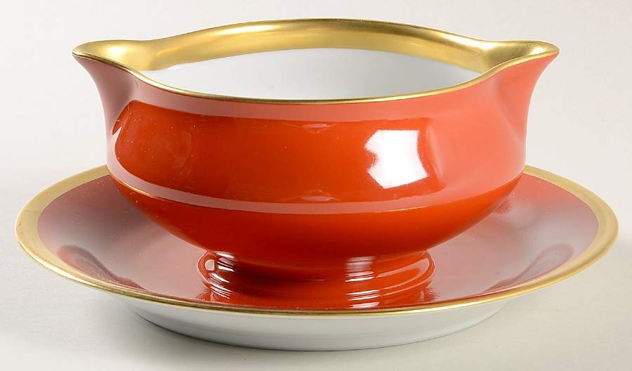 Laque de Chine Gold (Brick) Gravy Boat with Attached Underplate by Haviland-1