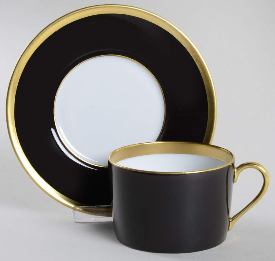 Laque de Chine Gold (Noir) Flat Cup & Saucer Set by Haviland-1