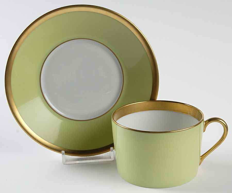 Laque de Chine Gold (Pistachio) Flat Cup & Saucer Set by Haviland-1