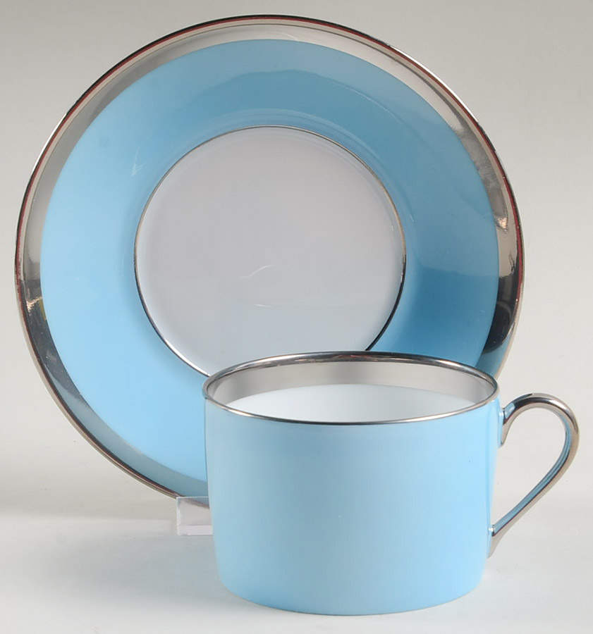 Laque de Chine Platinum (Light Blue) Flat Cup & Saucer Set by Haviland-1