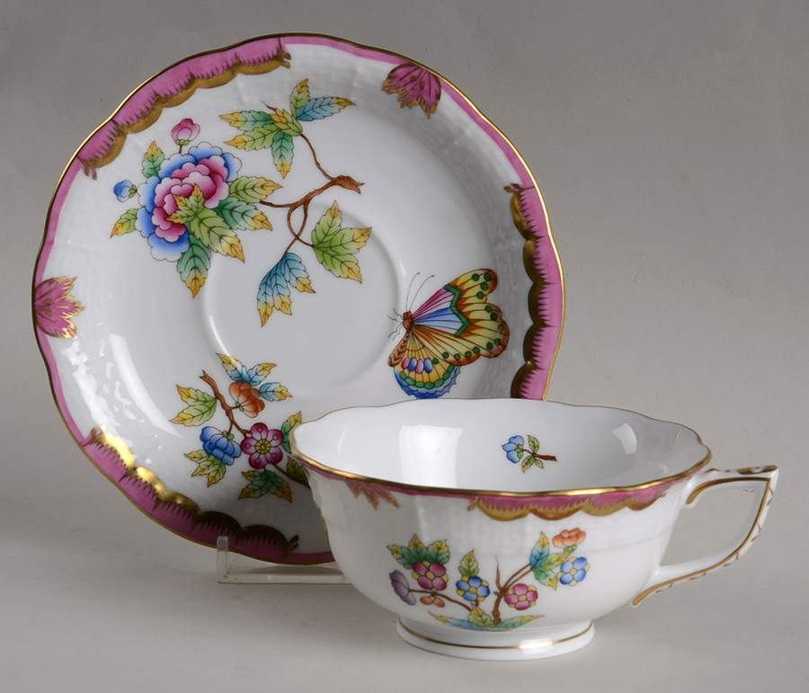 Queen Victoria (Pink) Footed Cup & Saucer Set by Herend-1