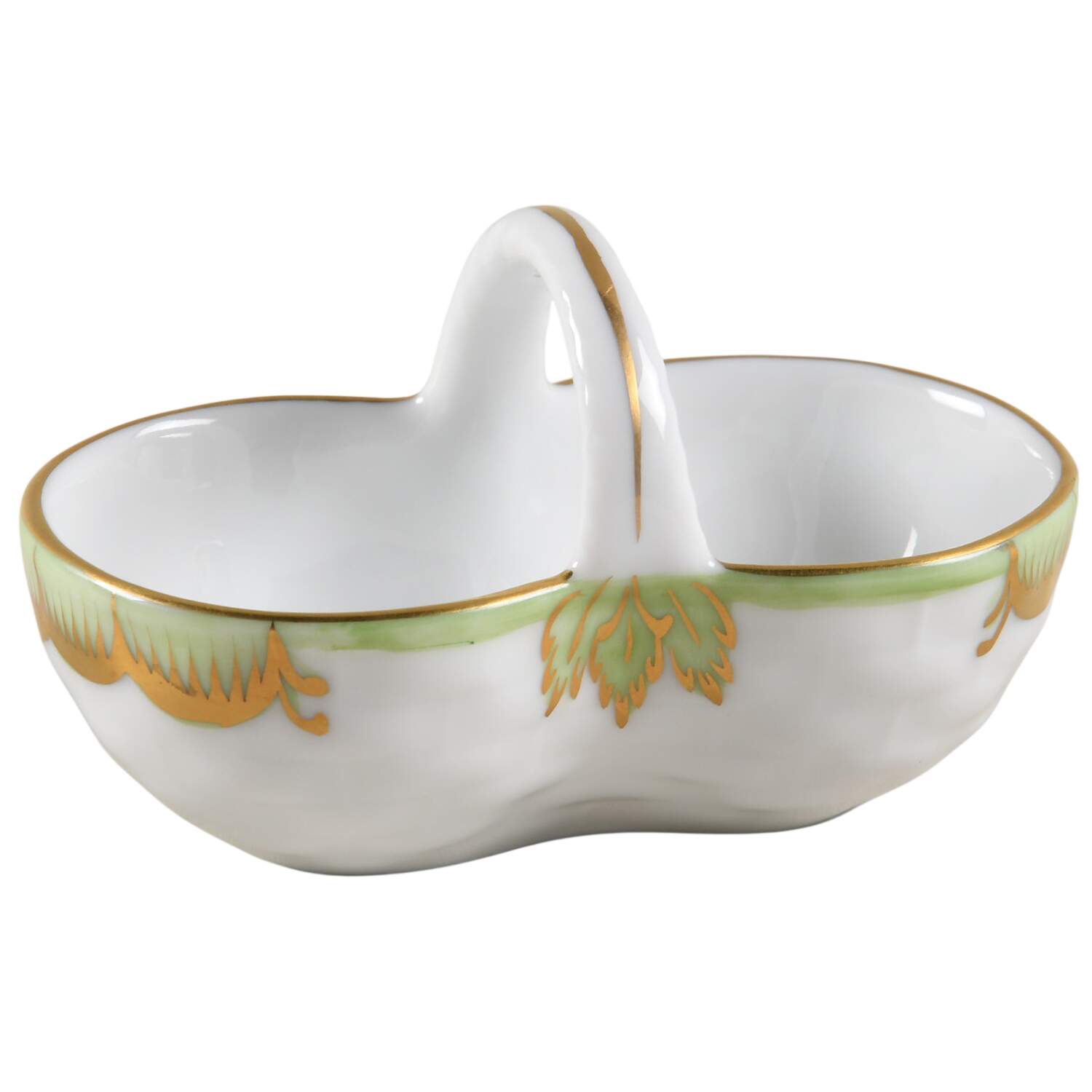 Princess Victoria Green Basket Shaped Individual Salt Dip by Herend-1