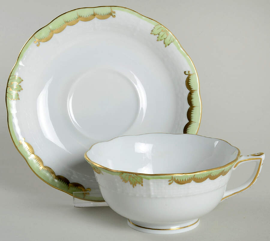 Princess Victoria Green Footed Cup & Saucer Set by Herend-1