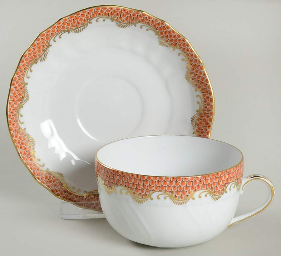 Fish Scale Footed Cup & Saucer Set by Herend-1