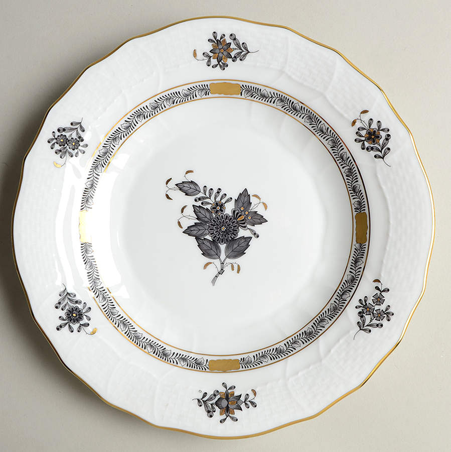 Chinese Bouquet Black Dessert/Pie Plate by Herend-1