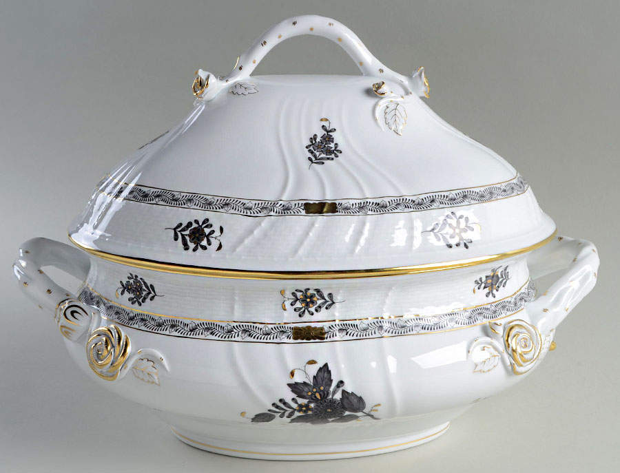 Chinese Bouquet Black Tureen &  Lid by Herend-1