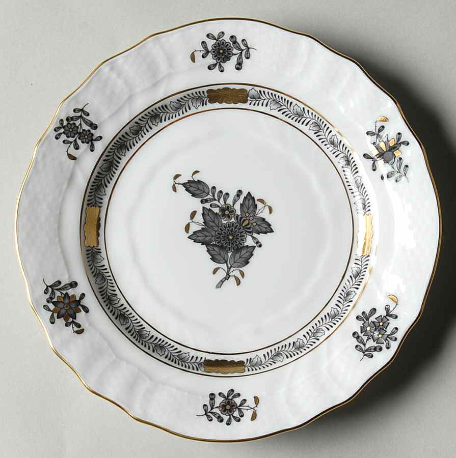 Chinese Bouquet Black Bread & Butter Plate by Herend-1