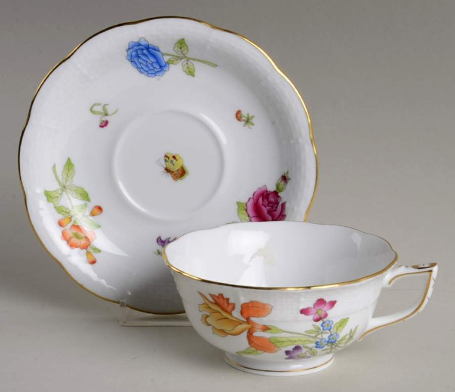 Antique Iris Footed Cup & Saucer Set by Herend-1