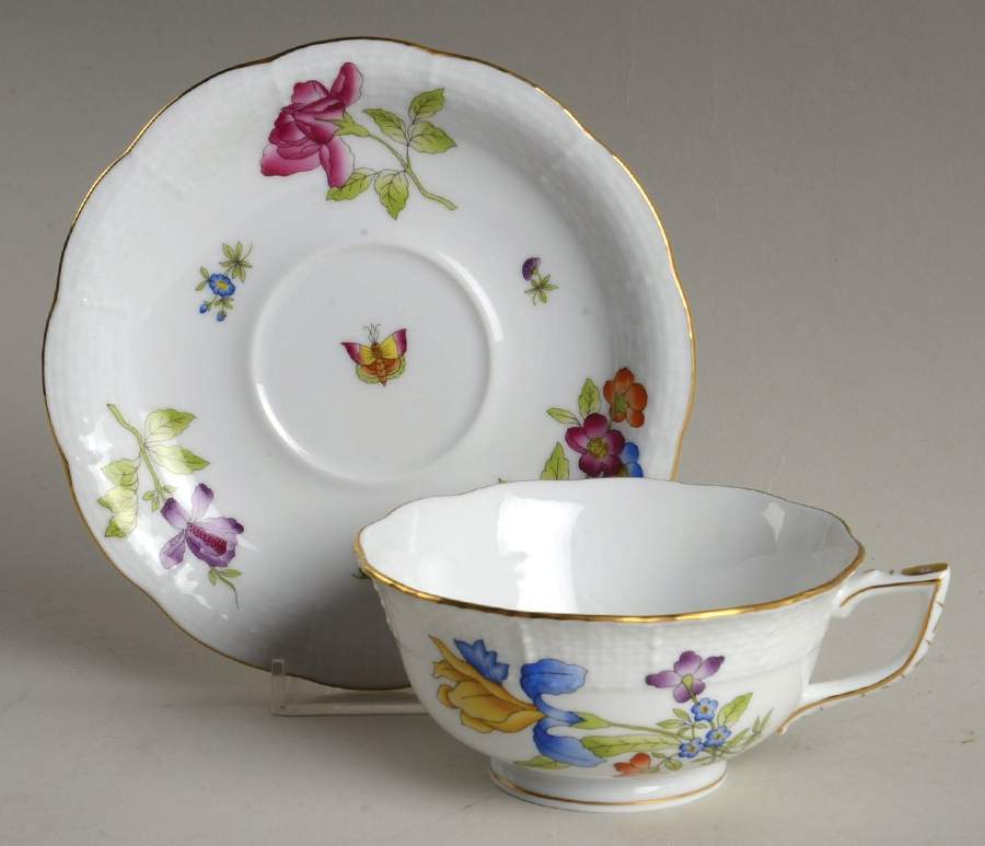Antique Iris Footed Cup & Saucer Set by Herend-1